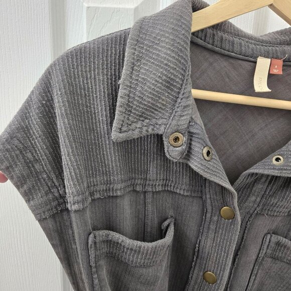 Pilcro Belted Vest Small Gray Sleeveless Belted Snap Up Utility Grunge Goblin - Picture 7 of 15